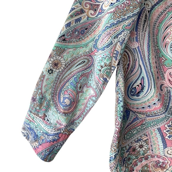 TALBOTS LONG SLEEVE PAISLEY BLOUSE BUTTON FRONT PURE COTTON PINK & BLUE | LARGE - Picture 5 of 11
